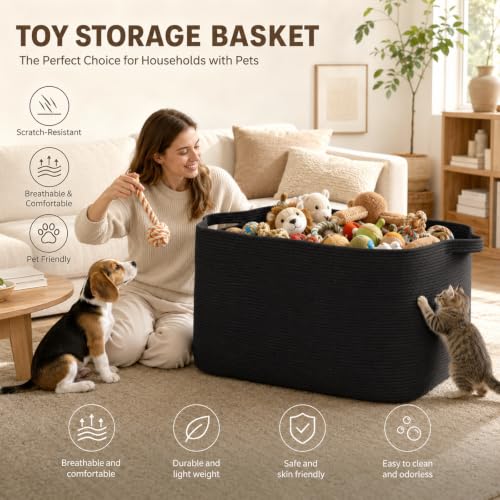 OIASKET 118L Extra Large Blanket Basket, 24.8" x 17.7" x 17.2" Woven Basket - color: Black, size: 24.8"x17.7"x16.2"