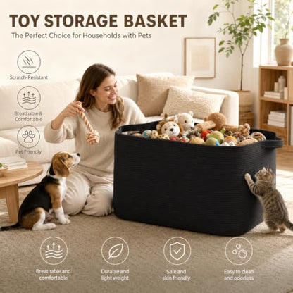 OIASKET 118L Extra Large Blanket Basket, 24.8" x 17.7" x 17.2" Woven Basket - color: Black, size: 24.8"x17.7"x16.2"