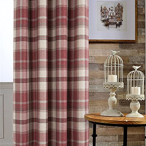 always4u Classic Red Plaid Curtains Highland Woolen Look Tartan Farmhouse Window Treatment Grommet Checked Curtains for Living Room Bedroom 2 Panels 45 * 84 Inches - color: Classic Red, size: 45"W x 84"L (Pack of 2)