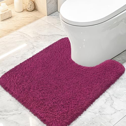 Toilet Rugs U-Shaped 24"x20", Absorbent Contour Bath Rug,Burgundy - color: Burgundy, size: 24" x 20"(U-Shape)