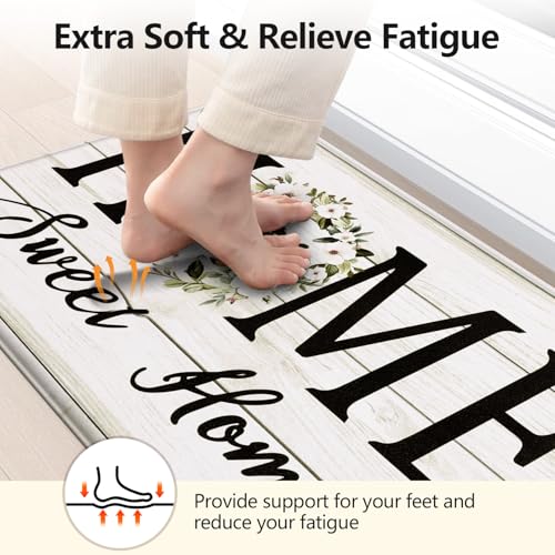 Yamaziot Anti Fatigue Kitchen Rug Set of 3, Non-Slip Cushioned Floor Mats - color: White, size: 17.3"x27"+17.3"x35"+17.3"x 47"