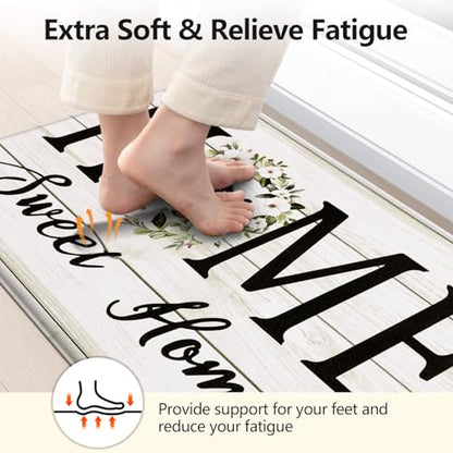 Yamaziot Anti Fatigue Kitchen Rug Set of 3, Non-Slip Cushioned Floor Mats - color: White, size: 17.3"x27"+17.3"x35"+17.3"x 47"