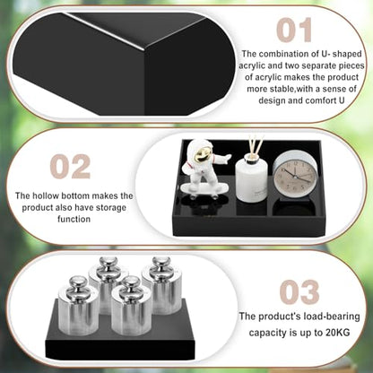 Chunful Black Acrylic Display Box Riser, 12"L x 12"W x 2"H Pedestal Stand - size: 12" W X 12 " D X 2 " H