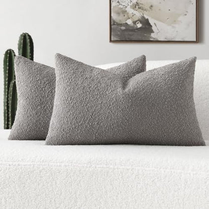 FUTEI Pack of 2 Boucle Textured Throw Pillow Covers 12x20 Inch, Light Grey - color: Light Grey, size: 20" x 12" (Pack of 2)