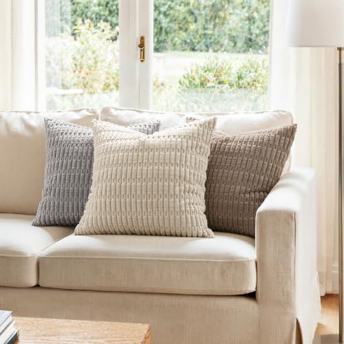 MIULEE Corduroy Decorative Throw Pillow Covers 20x20 Cream White Pack of 2 - color: Cream White, size: 20" x 20" (Pack of 2)