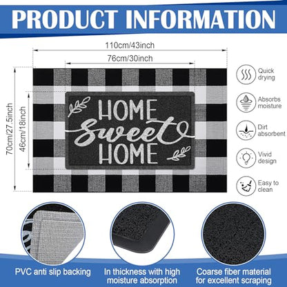 Geelin 2 Pcs Home Sweet Home Doormat, Black and White Buffalo Plaid Rug Set - style: Home Sweet Home