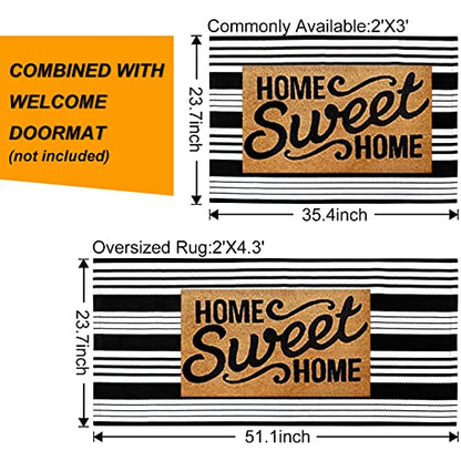 LEEVAN 2'X3' Black and White Striped Woven Cotton Reversible Outdoor Rug - color: Black Strip, size: 2' x 3'