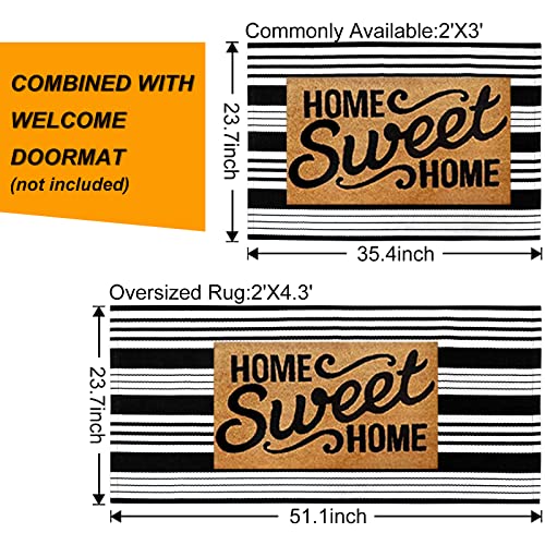 LEEVAN 2'X4.3' Black and White Striped Woven Cotton Reversible Outdoor Rug - color: Black Strip, size: 2' x 4'3"