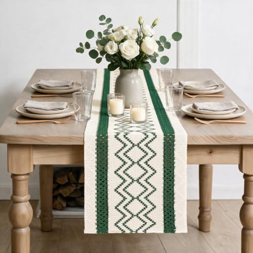 Artoid Mode Forest Green Stripe Diamond Woven Table Runner 12x36 Inch - color: Forest Green, size: 12" x 36", Table Runner