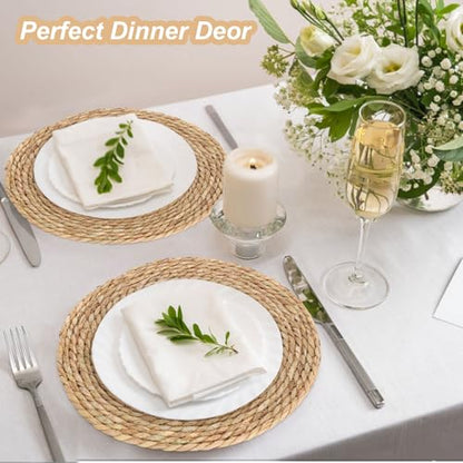 Round Woven Placemats Set of 12，13 Inch Natural Rattan Placemats Hand-Woven Water Hyacinth Placemat Farmhouse Rustic Braided Boho Wicker Table Mats for Christmas Dining Table Wedding Home (13 Inch) - size: 13