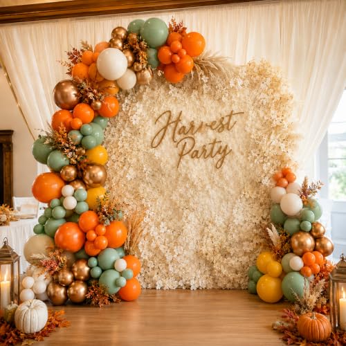 Fall Balloons, 12 Inch Sage Green Burnt Orange Mustard Yellow Beige Balloon - color: Orange Sage Green Yellow White