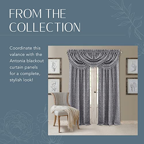 Antonia Waterfall Tassel Window Valance, Silver - 52" W x 36" L - color: Silver