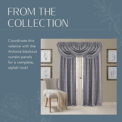 Antonia Waterfall Tassel Window Valance, Silver - 52" W x 36" L - color: Silver