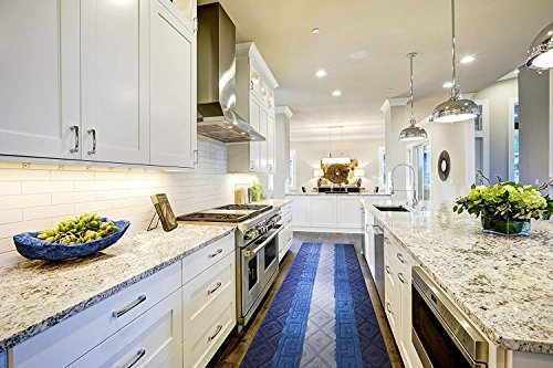 3 Ft Blue Entryway Kitchen Bath Rug Mat, Custom Size, Non Slip Washable - color: Blue Meander, size: 2'2" x 3' (Rectangular)