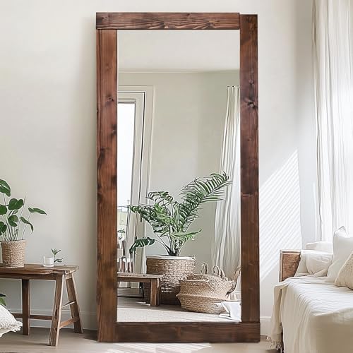 71x32in Full Length Mirror, Solid Wood Convex Frame, Brown - color: Brown-convex Frame, size: 71"L x 32"W