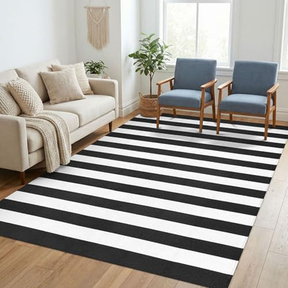 KILOCOCO Black White Striped Rug 5x7 Area Rug for Living Room Washable Rugs - color: Black and White Stripe, size: 5' x 7' (Rectangular)