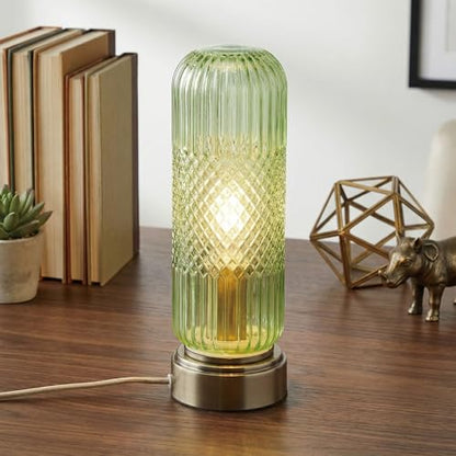 Buruis 11.6" Touch Dimmable Table Lamp with Ribbed Glass Shade, Light Green - color: Light Green