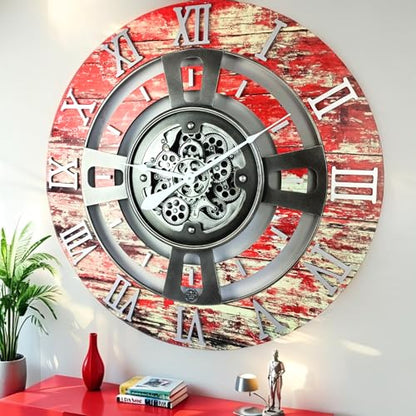ImprovingLife The Gears Clock Real Moving Gear Wall Clock England Line (Red Lava, 24 inches (60 cm)) - color: Red Lava, size: 24 inches (60 cm)