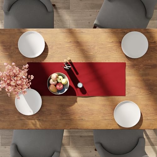 Encasa XO Table Runner, Cotton Canvas Dining Runner 13"x36" - color: Deep Red, size: 13x36 in
