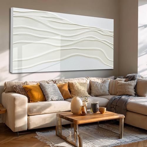 Ocevarin White Wall Art Minimalist Canvas Art Wall Decor for Bedroom Hand Painted Modern Abstract Line Art Pictures for Living Room Office 29"x 58" Large Size - color: line, size: 58"L x 29"W