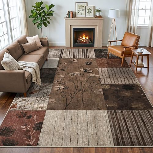 4'x6' Brown Geometric Patchwork Floral Area Rug - color: Brown, size: 4' x 6' (Rectangular)