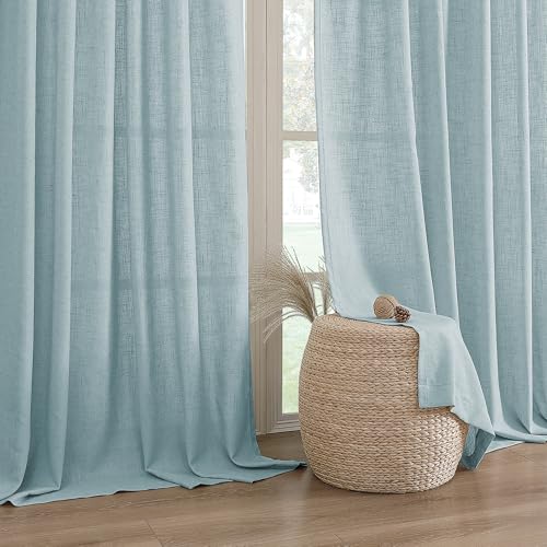 H.VERSAILTEX Semi Sheer Linen Curtains 108 Inch for Living Room, Cloud Blue - color: *Cloud Blue, size: 52"W x 108"L (Pack of 2)