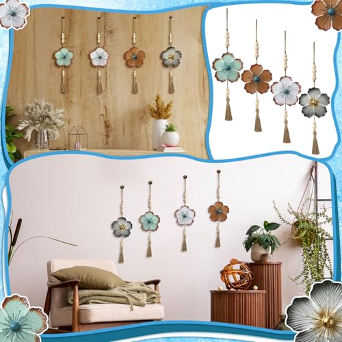 Tandefio 4 Pcs Metal Floral Tassels with Farmhouse Wood Beads, Retro - color: Retro