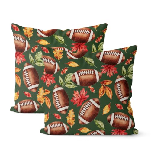 Fall Pillow Covers 18x18 Set of 2 Green Brown Football Leaves Decorative Throw Pillow Covers Outdoor Autumn Thanksgiving Decoration Colorful Leaf Pillowcase Farmhouse Cushion Case for Home Sofa - color: Football Leaves-green-3, size: 18" x 18" (Pack of 2)
