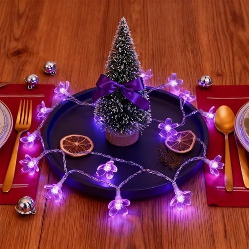 9.8ft 30 LED Purple Cherry Blossom Flower, USB/Battery Operated Fairy Light - color: Purple