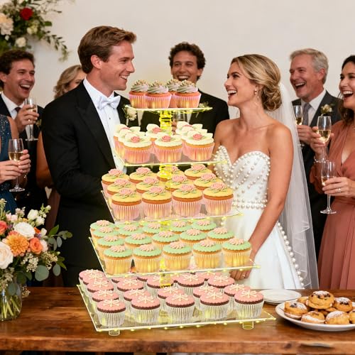 YestBuy 5 Tier Cupcake Stand for 60 Cupcakes with Yellow Lights - color: Yellow, size: 5 Tier Square