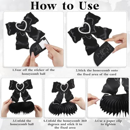 NatNarr Black Bow Party Honeycomb Centerpieces Bow Table Centerpieces - style: Black Bow