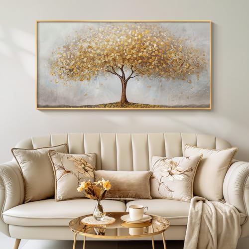 Large Framed Modern Gold Tree of Life Wall Art for Living Room, 30x60 In - color: Gold, size: 60"L x 30"W