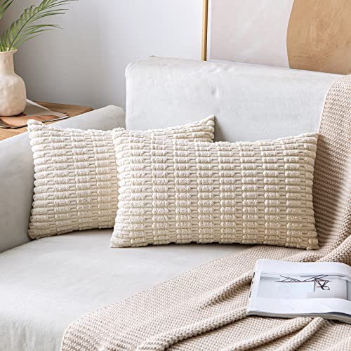 MIULEE Lumbar Corduroy Decorative Throw Pillow Covers 12x20 Cream White - color: Cream White, size: 20" x 12" (Pack of 2)