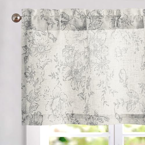Vangao Floral Valances for Windows Alice Grey W50 X 16L 1 Panel - color: Alice Grey, size: 50"W x 16"L (Pack of 1)