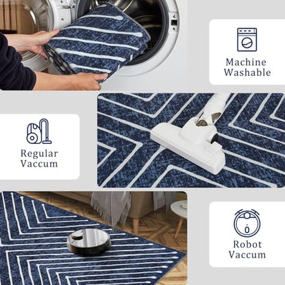 ROYHOME Washable Runner Rug 2x6 Non Slip Hallway Runner Rug for Entryway - color: Navy, size: 2' x 6' (Runner)