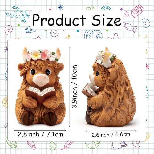 Highland Cow Figurines for Home Office Bookshelf Desk Decor Gifts