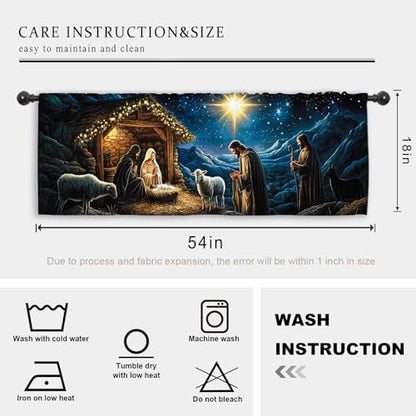 Miyotaa Christmas Holy Kitchen Curtain Valance 54W x 18H Rod Pocket Winter Night Xmas Holiday Religious Christian Window Treatment for Living Room Bedroom Bathroom - color: Blue Night, size: 54"W x 18"L (Pack of 1)