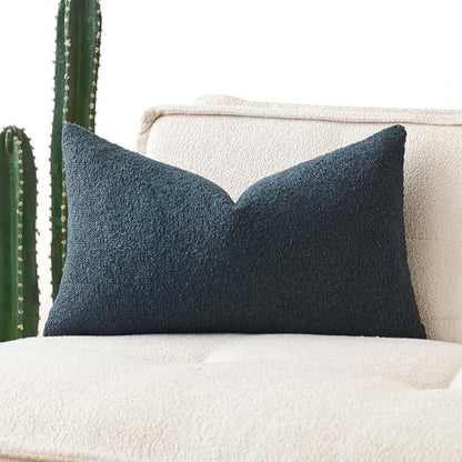 MIULEE Textured Boucle Lumbar Pillow Cover for Bed 12x20 Navy Blue - color: Navy Blue, size: 20" x 12" (Pack of 1)