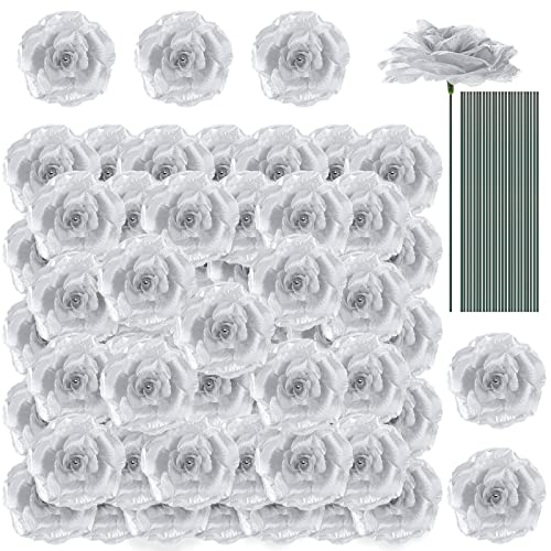 Yunlly 100 Pcs Artificial Flower for Wedding, Silver - color: Silver