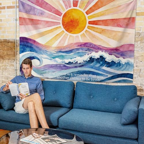 KJHL Boho Sun Tapestry Mental Health Wall Hanging for Bedroom 60" x 44" - color: Colourful, size: 60"L x 44"W
