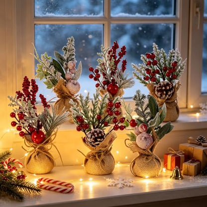 winemana 6 Pcs Mini Christmas Tree Table Decorations Holiday Centerpieces - size: Style 3