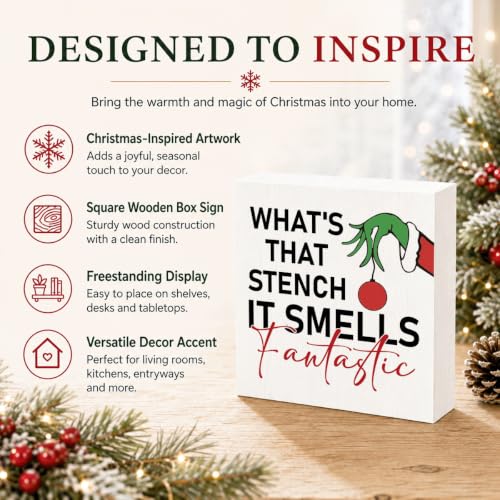 What's That Stench Sign, Funny Christmas Bathroom Wooden Box Desktop Deocr - color: Style 15
