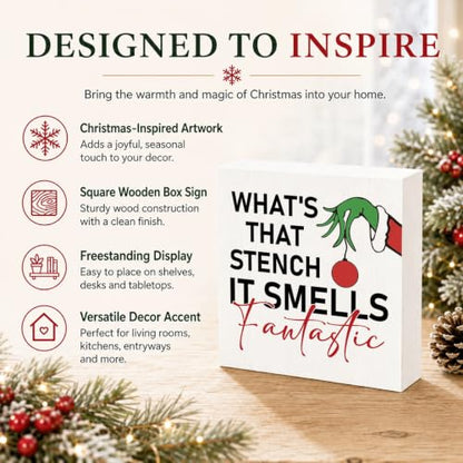 What's That Stench Sign, Funny Christmas Bathroom Wooden Box Desktop Deocr - color: Style 15