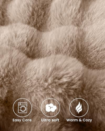 Ultra Soft Cozy Faux Fur Throw Blanket, Fuzzy Plush Thick Bubble Blanket, Oversize Luxury Fluffy Blanket for Couch, Sofa, Bedroom, and Living Room, 50x60 Inches, Light Brown - color: Bubble Light Brown, size: Throw(50" X 60")