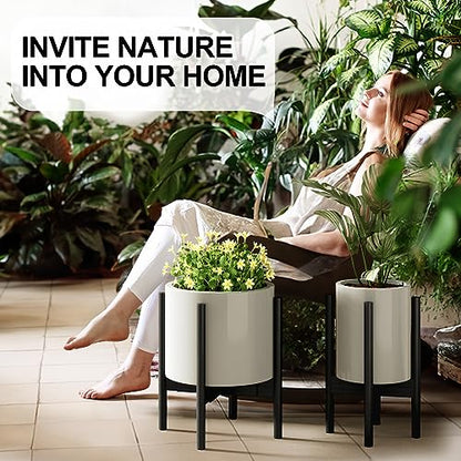 MUDEELA 2 Pack Indoor Plant Stands, 2 Tier Tall Plant Stand 30 inches, Mid Century Bamboo Plant Stand, Adjustable Width 8 - 12 inches, Fits Pot Size of 8 9 10 11 12 inches Pot & Plant Not Included, Black