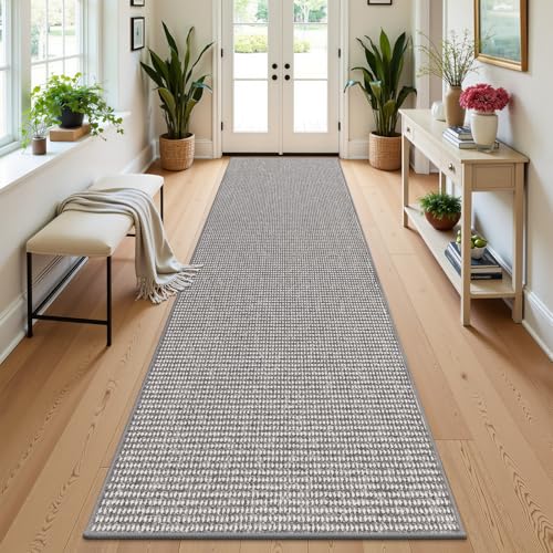 HEBE Washable Runner Rug 2'x10', Non Slip Low-Pile Hallway Rugs Runner - color: Grey/White, size: 2' x 10' (Rectangular)