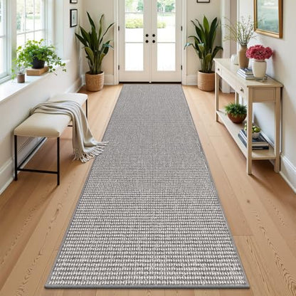 HEBE Washable Runner Rug 2'x10', Non Slip Low-Pile Hallway Rugs Runner - color: Grey/White, size: 2' x 10' (Rectangular)