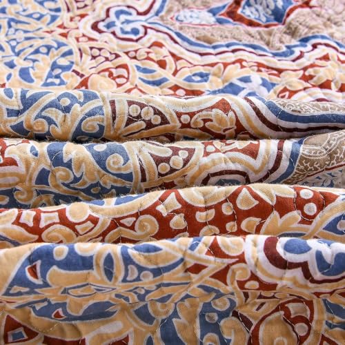 Exclusivo Mezcla 60"x 80" Boho Quilted Throw Blanket, Striped Quilt Throw - color: Bohemian Brick-red, size: 60 x 80 inch