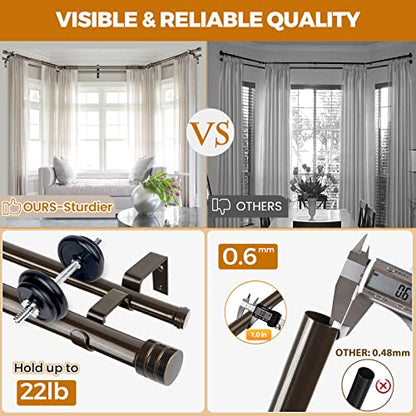 HOTOZON Double Bay Window Curtain Rods 36 to 72 Inches(Center Rod), Bronze - color: Antique Bronze