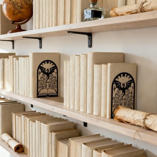 Peacoblue 4.7"x3.5"x7.1" Metal Bookends, Heavy Duty Book Ends for Shelves - style: Book Flower and Dragon